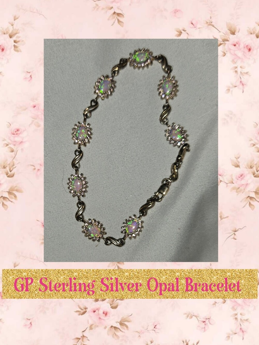 VINTAGE GP Sterling Silver Opal Bracelet - Iridescent White Opal